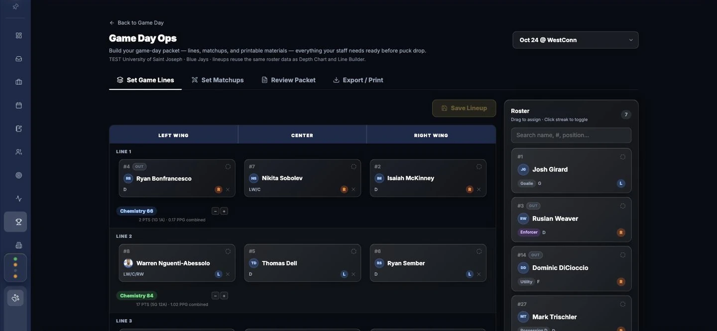 Game Day Ops — setting lines and reviewing the generated game packet