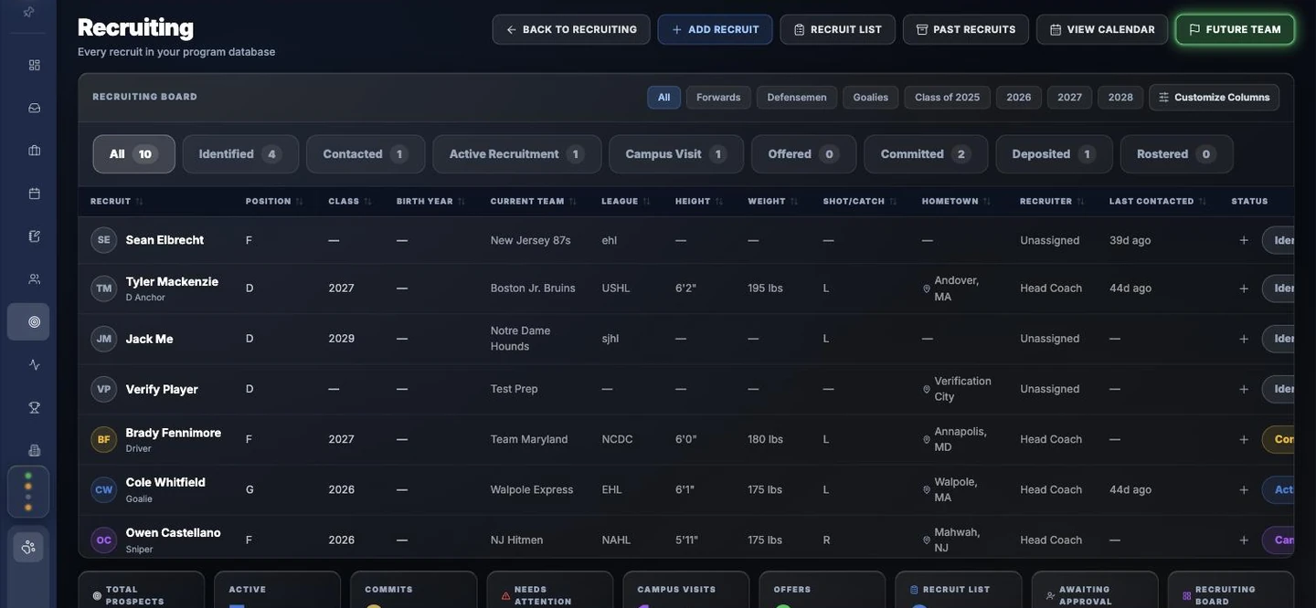 Recruiting board — moving through pipeline stages from Identified to Committed